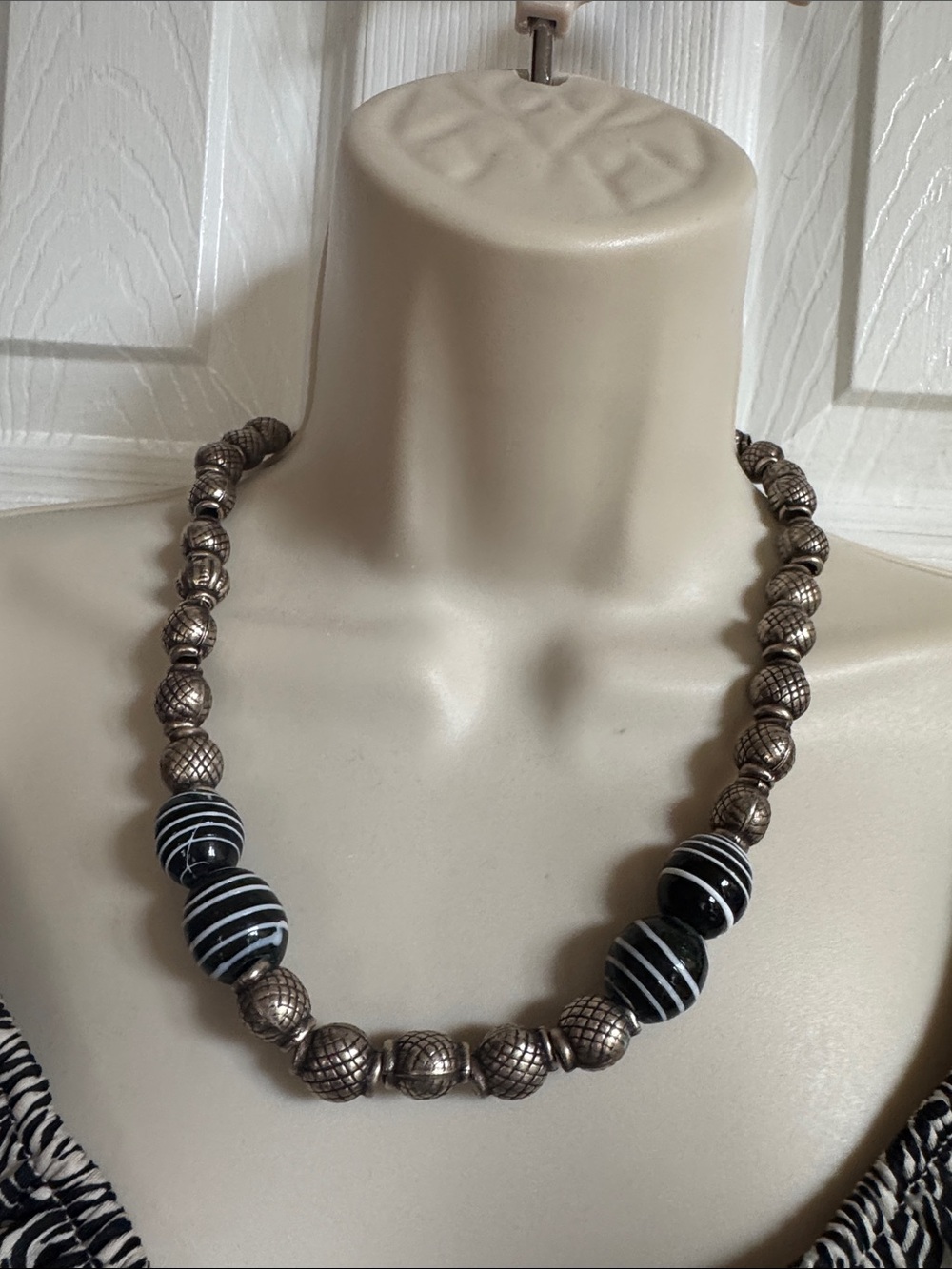 New Beaded Black & Silver Statement Necklace
